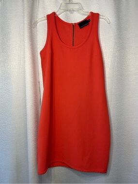 Cynthia Rowley Sleeveless Coral Shift Dress. Navy zipper detail